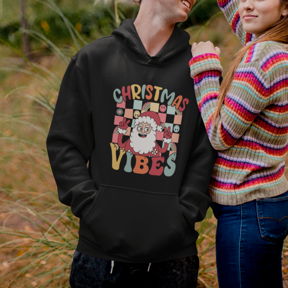 Vintage Groovy Santa Christmas Vibe Funny Retro Hoodie - Wonder Print Shop