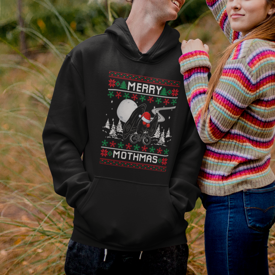 Christmas Hoodie Merry Mothmas Santa Mothman Xmas Night - Wonder Print Shop