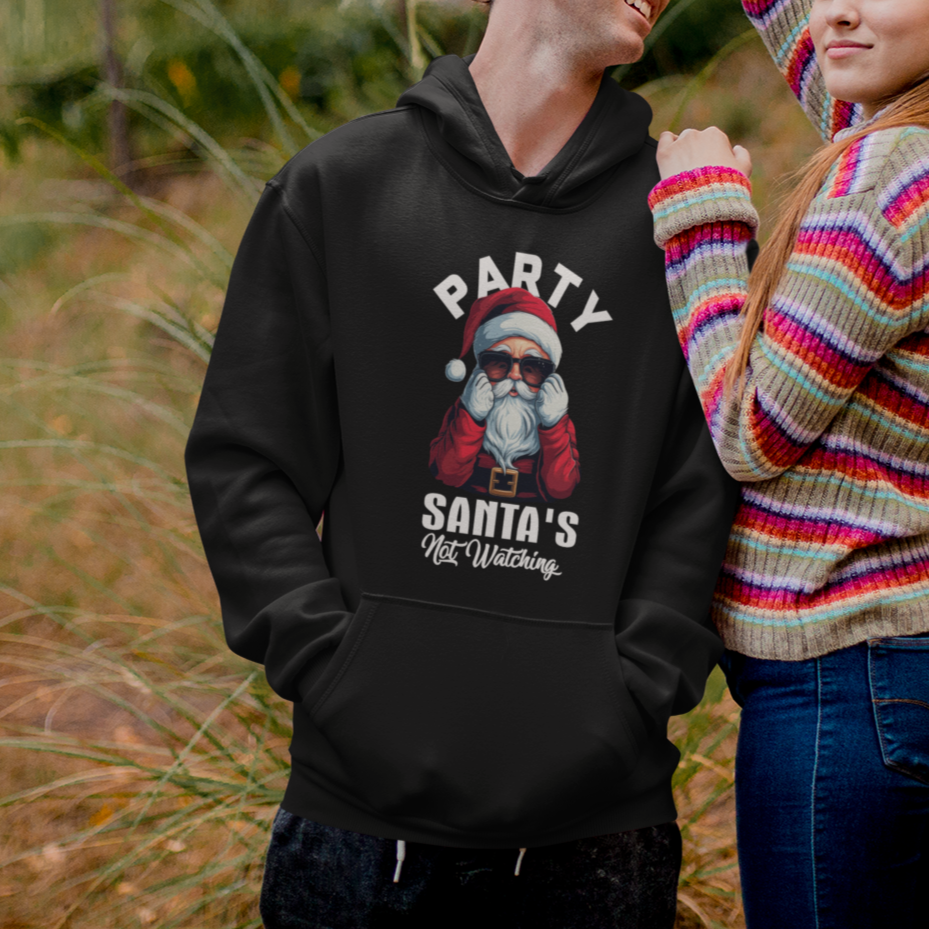 Christmas Hoodie Party Like Santa's Not Watching Funny Santa Sunglas - Wonder Print Shop