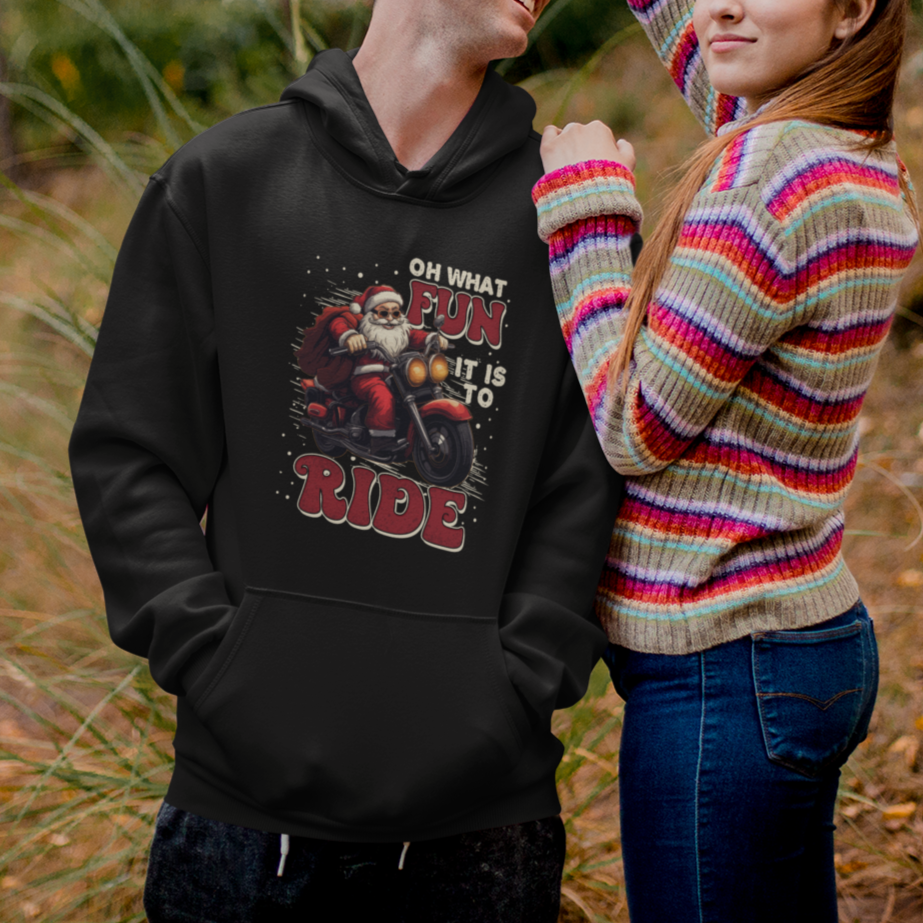 Santa Claus Biker Hoodie Oh What Fun It Is To Ride Motorcycle Christmas - Wonder Print Shop