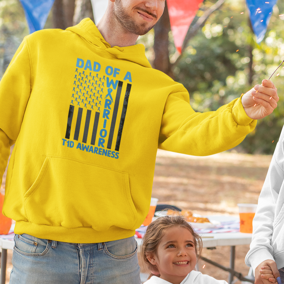 Blue American Flag Dad Of A Warrior T1D Awareness Hoodie - Wonder Print Shop