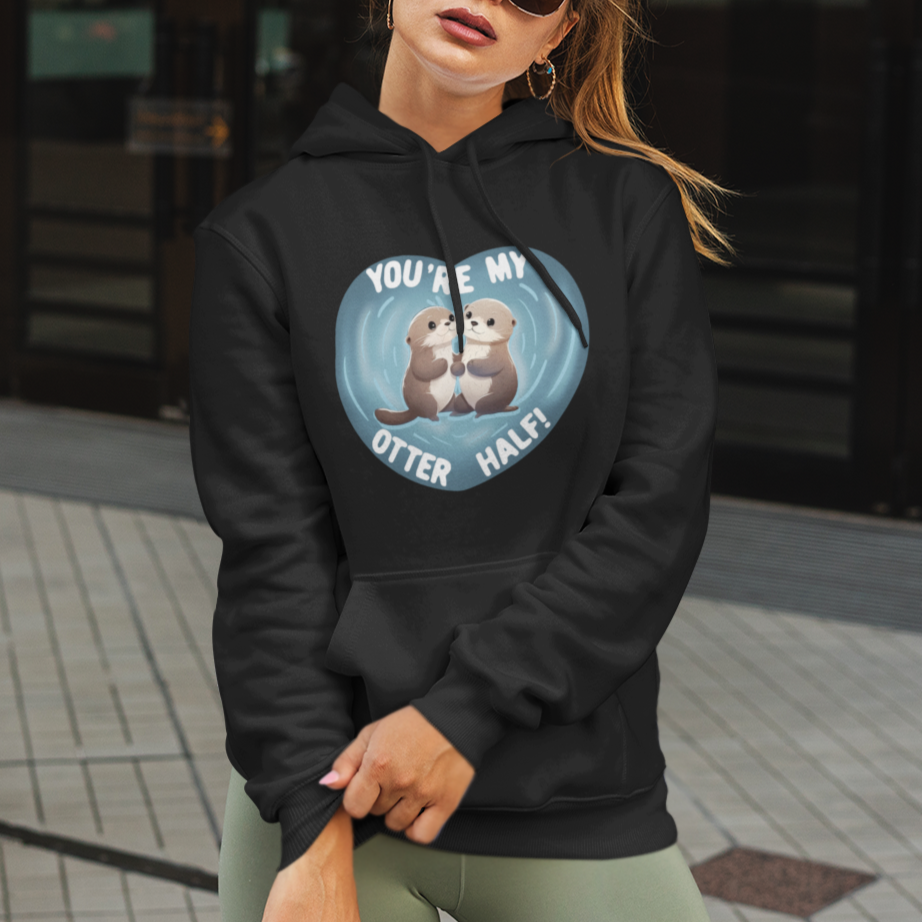 Valentine's Day Hoodie You're My Otter Half Cute Animal Hug Holding Hand - Wonder Print Shop