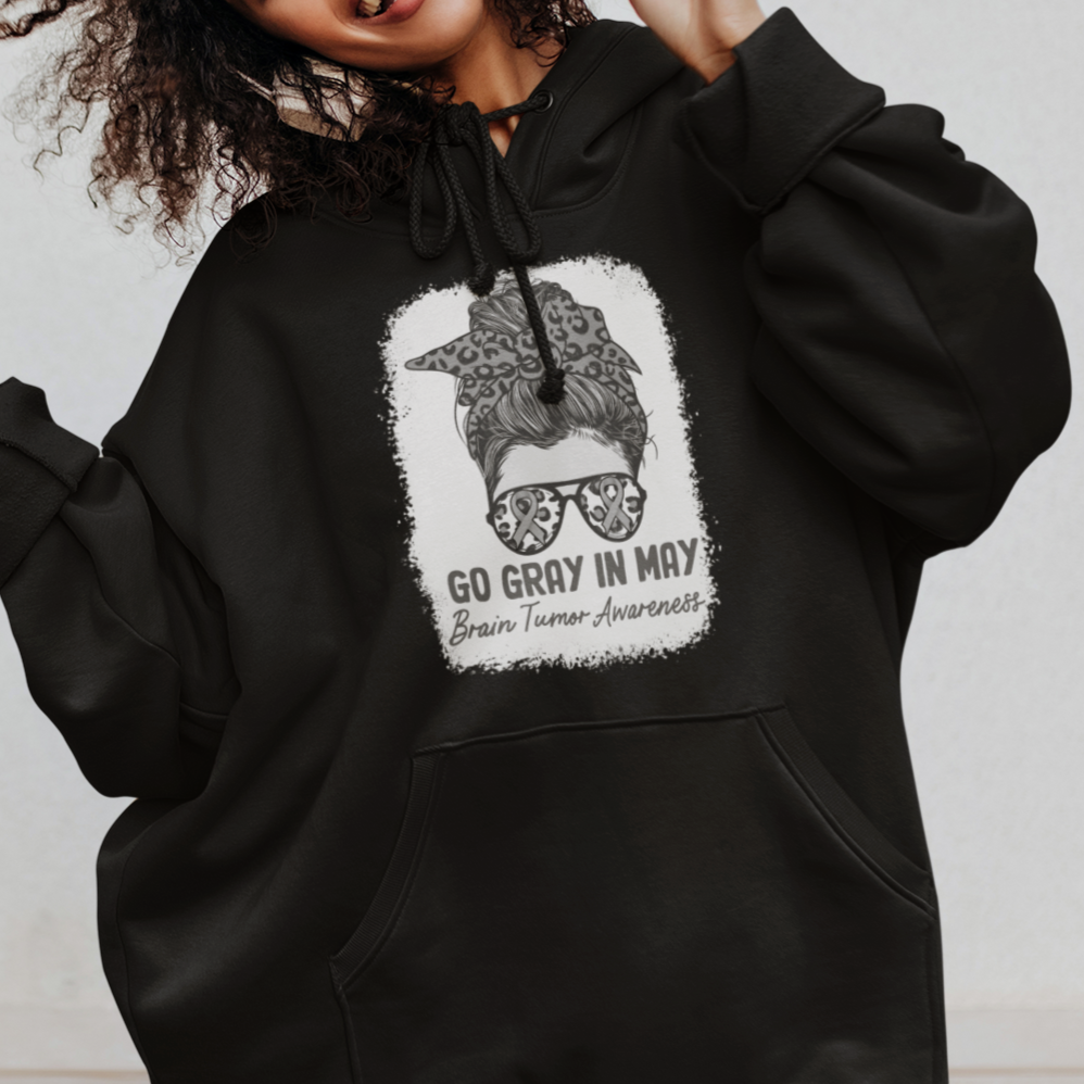 Brain Cancer Hoodie Brain Cancer Awareness Shirt Go Gray In May Messy Bun Womens - Wonder Print Shop