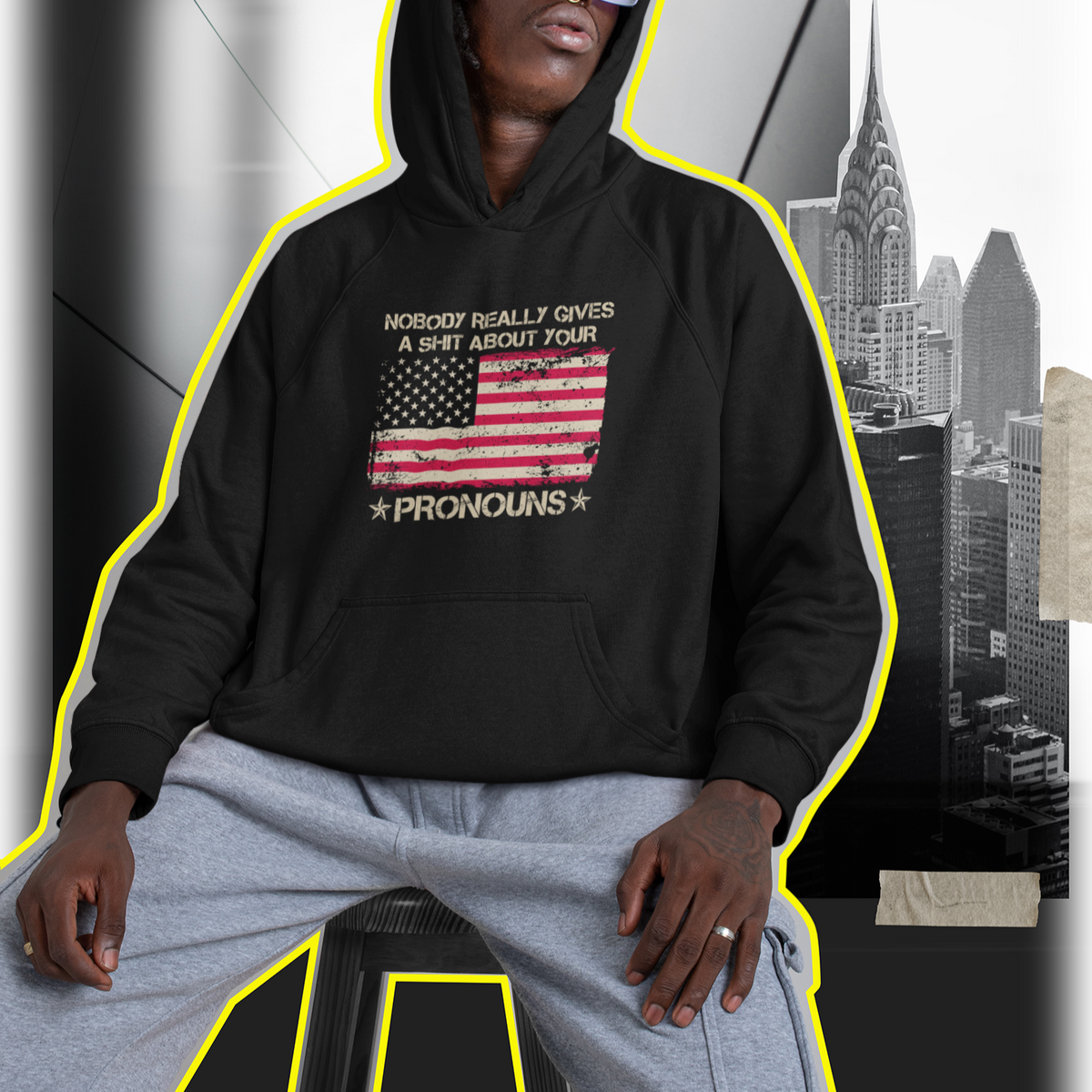 Funny Pronoun Hoodie Nobody Really Gives A Shit About Your Pronouns Distressed American Flag - Wonder Print Shop