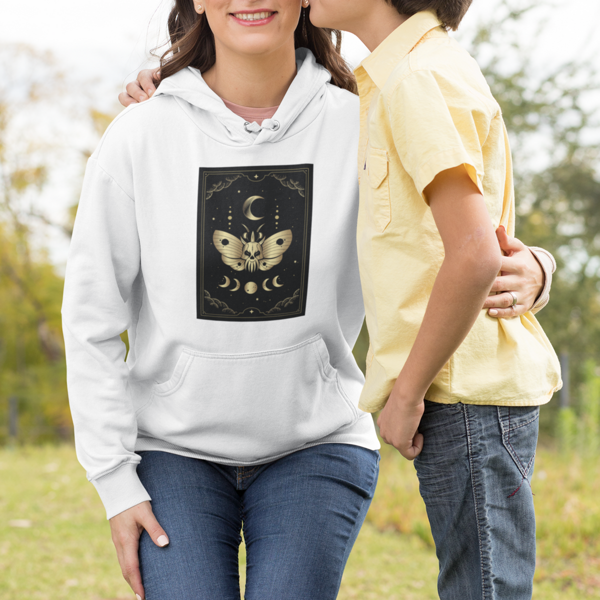 Celestial Dark Academia Death Head Moth Tarot Card Hoodie - Wonder Print Shop