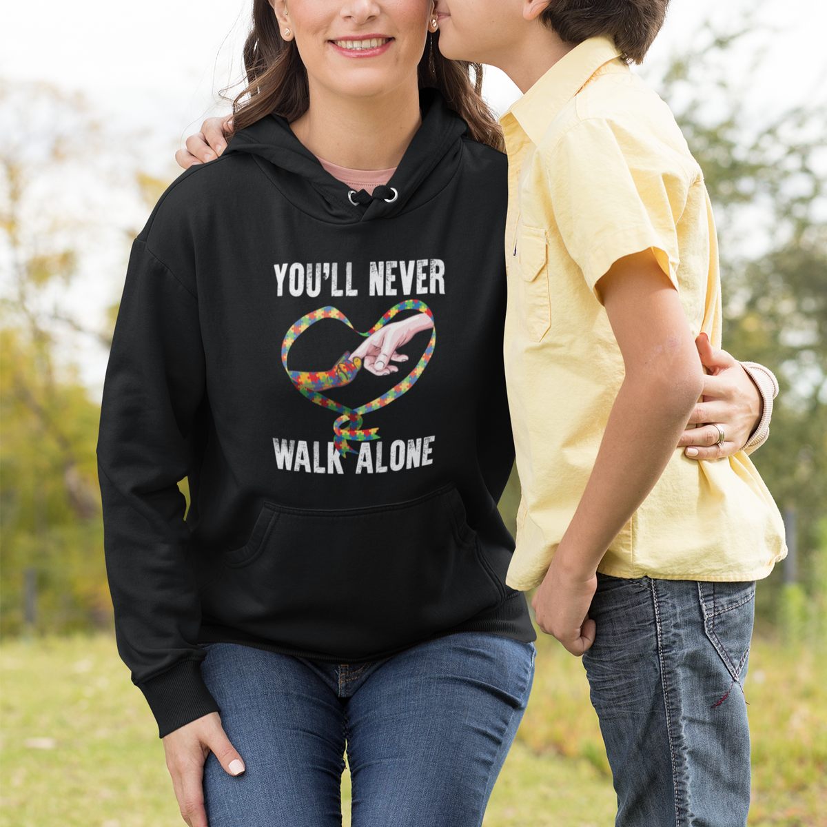 Autism Awareness Hoodie You'll Never Walk Alone Mom Support - Wonder Print Shop