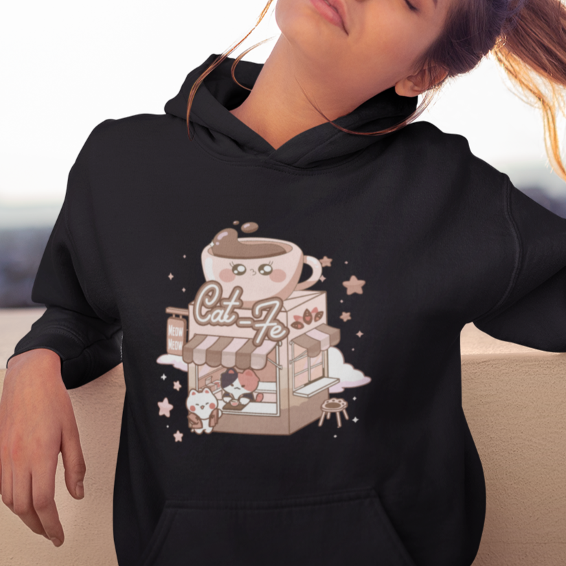 Cat Lover Hoodie CatFe Anime Kitty Coffee Shop - Wonder Print Shop