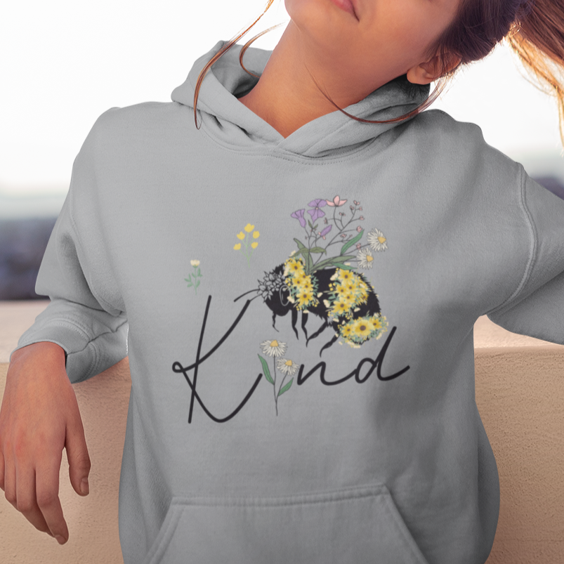 Floral Bee Be Kind Aesthetic Cottagecore Hoodie - Wonder Print Shop