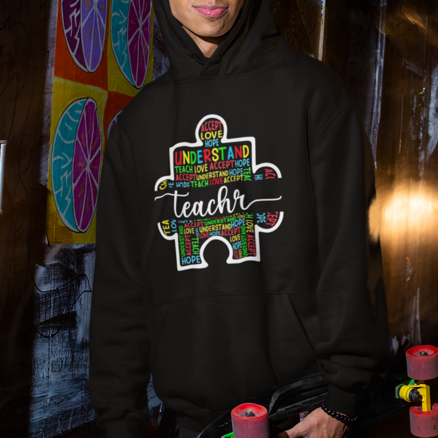 Autism Awareness Hoodie Special Teacher Teach Accept Understand Love - Wonder Print Shop