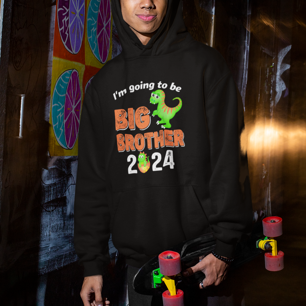 I'm Going To Be Big Brother 2024 Dinosaur Bro Baby Hoodie - Wonder Print Shop