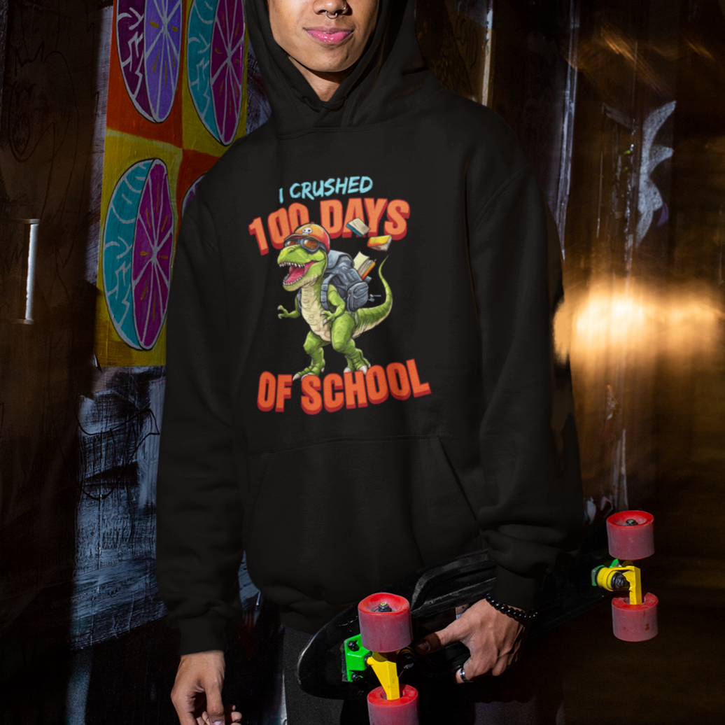100 Days of School Dinosaur Hoodie I Crushed - Wonder Print Shop