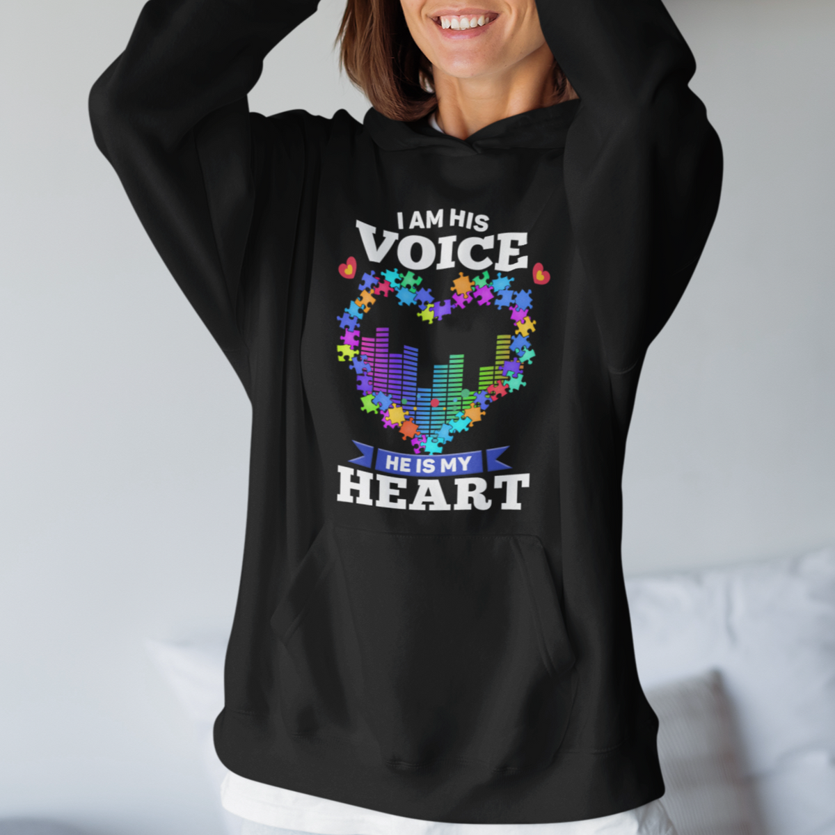 Autism Awareness Hoodie I Am His Voice He Is My Heart Mom Dad Parents Support - Wonder Print Shop
