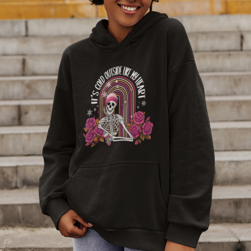 Anti Valentine's Day Hoodie It's Cold Outside Like My Heart Skeleton - Wonder Print Shop