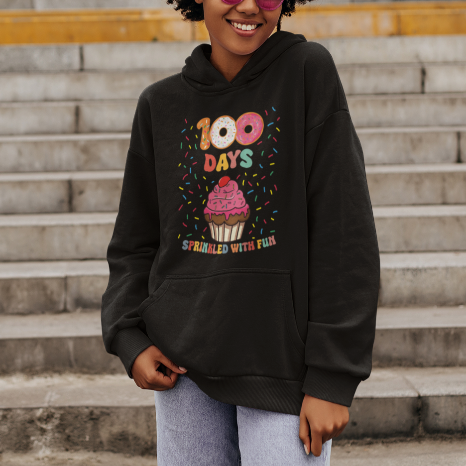 100th Day Of School Hoodie 100 Days Sprinkled With Fun Cupcake Donut - Wonder Print Shop