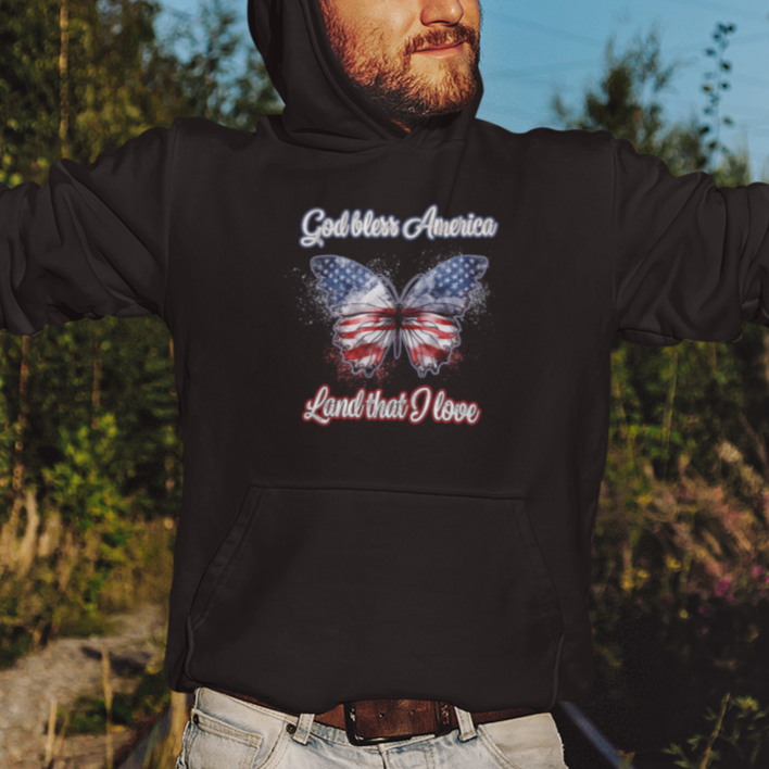 American Patriotic Hoodie God Bless America Land That I Love - Wonder Print Shop