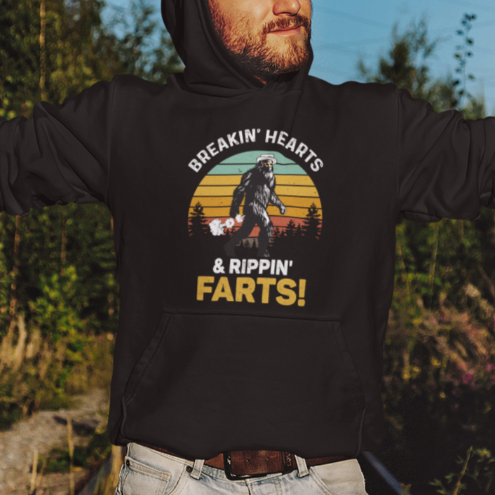 Funny Bigfoot Hoodie Breakin Hearts & Rippin Farts! Sasquatch - Wonder Print Shop