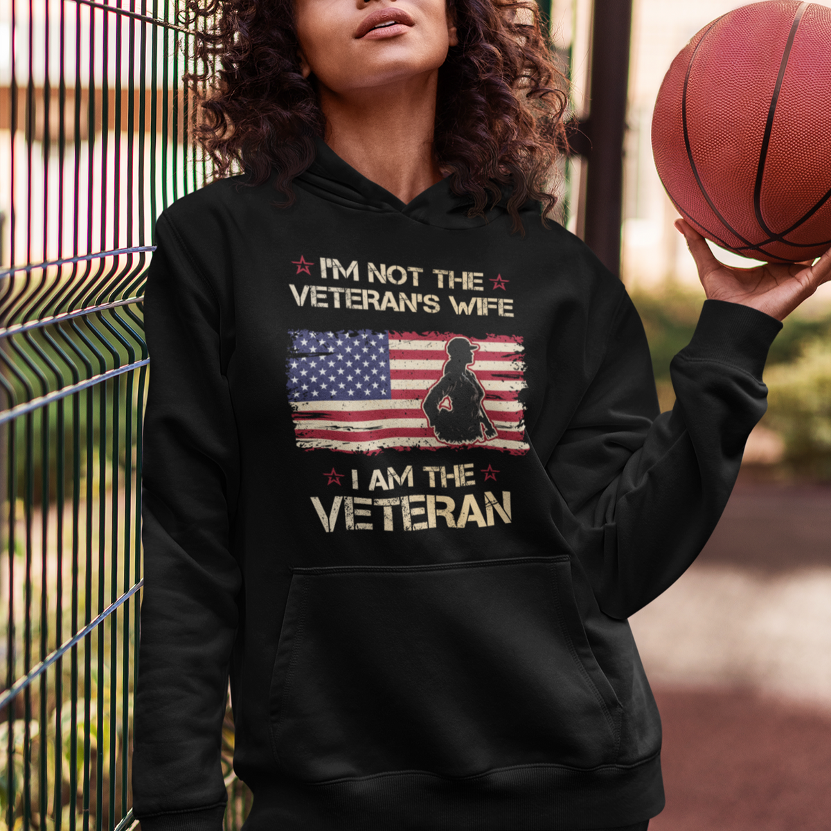 Female Veteran Hoodie I'm Not The Veteran's Wife I Am The Veteran American Flag - Wonder Print Shop