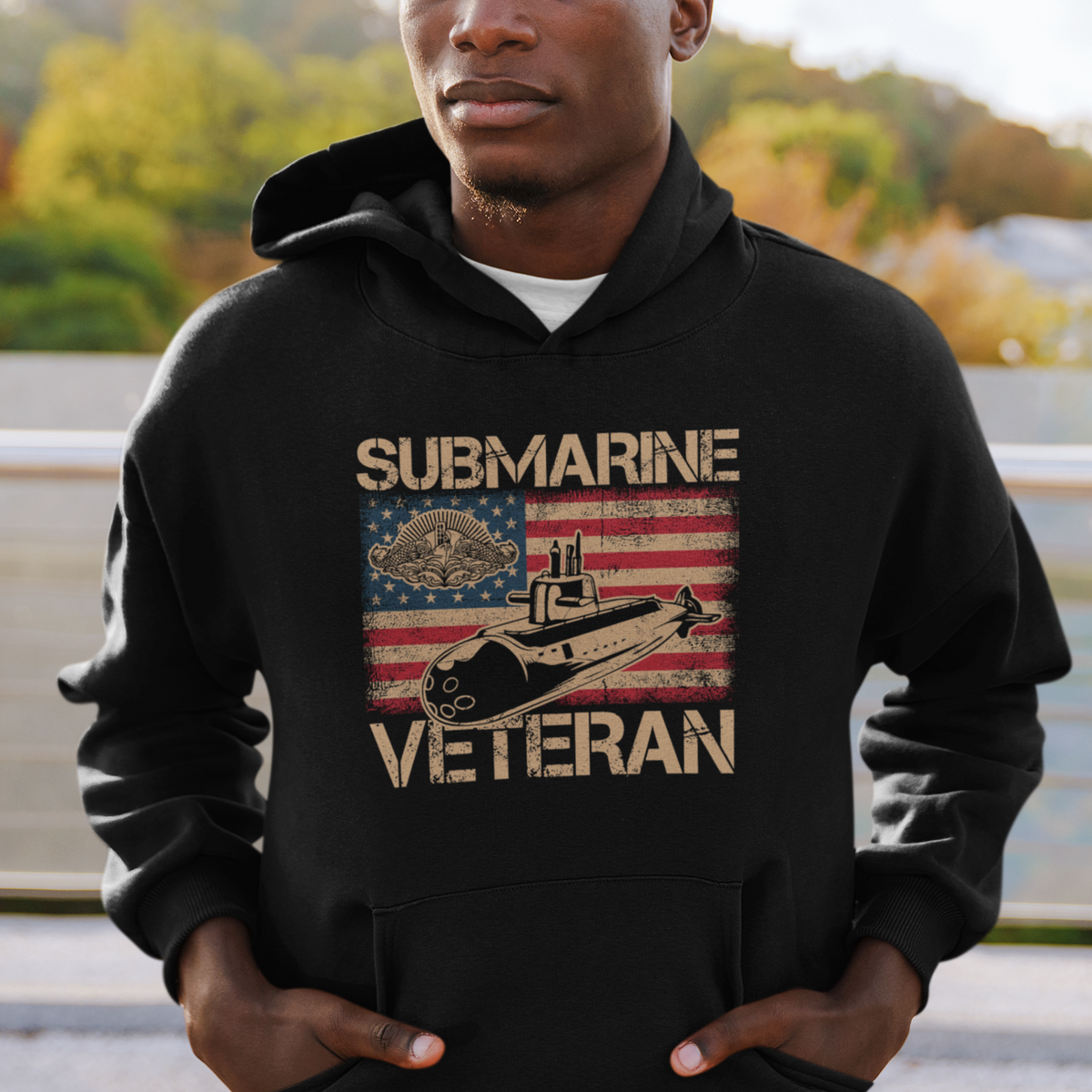 Navy Veteran Hoodie American Flag Submarine - Wonder Print Shop
