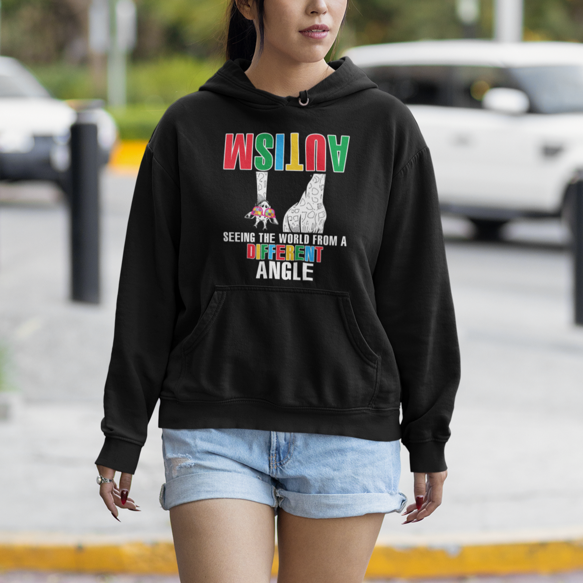 Giraffe Autism Seeing World Different Angle Hoodie - Wonder Print Shop
