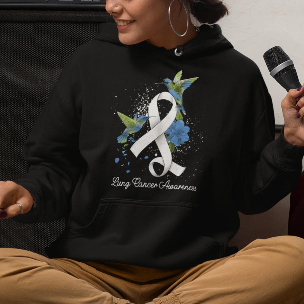 Pretty White Ribbon Bird Lung Cancer Awareness Hoodie - Wonder Print Shop