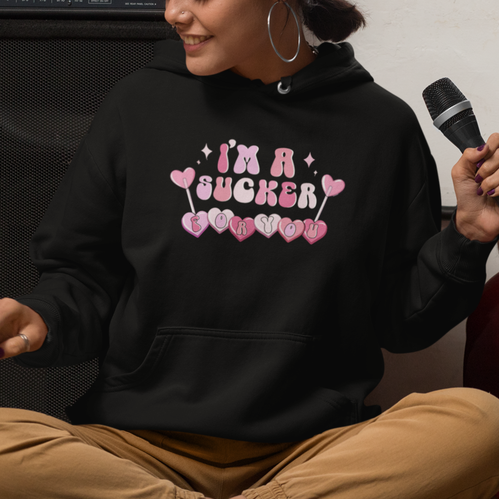Valentine's Day Hoodie I'm A Sucker For You Heart Candy Lollipop - Wonder Print Shop