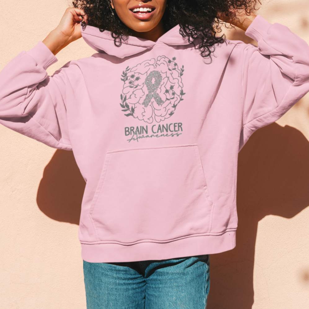 Brain Cancer Hoodie Brain Cancer Awareness Support Gray Ribbon Brain Men Womens - Wonder Print Shop