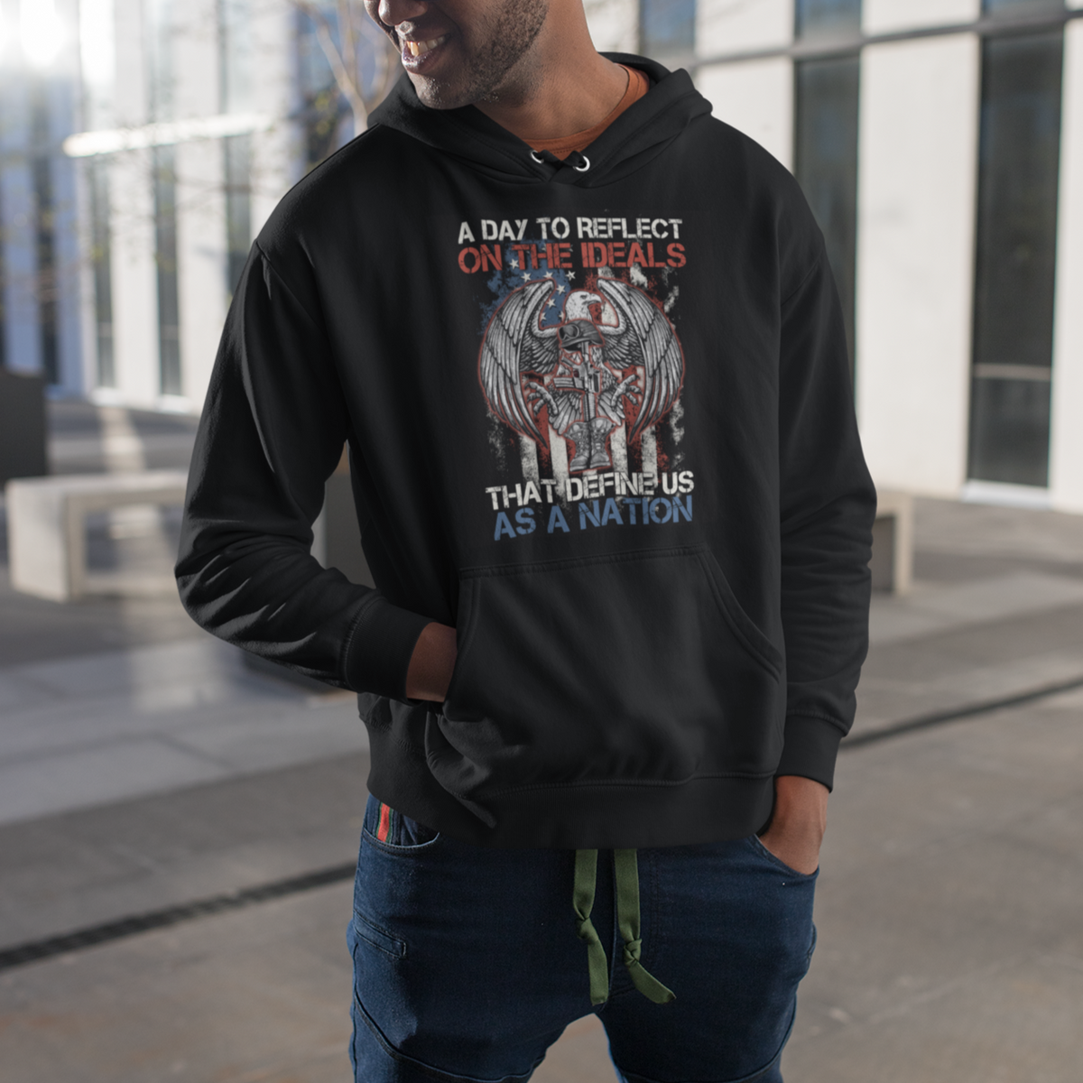 American Patriotic Hoodie A Day To Reflect On The Ideals That Define Us As A Nation - Wonder Print Shop