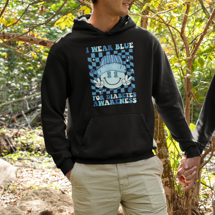 I Wear Blue For Diabetes Awareness Support T1D T2D Diabetics Hoodie - Wonder Print Shop