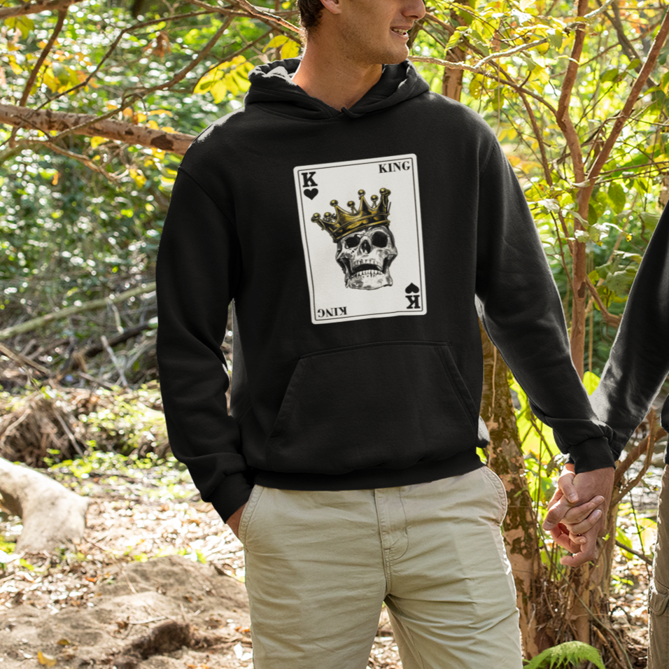 Poker Hoodie Couple Matching - 1/2 Card King Skull - Wonder Print Shop