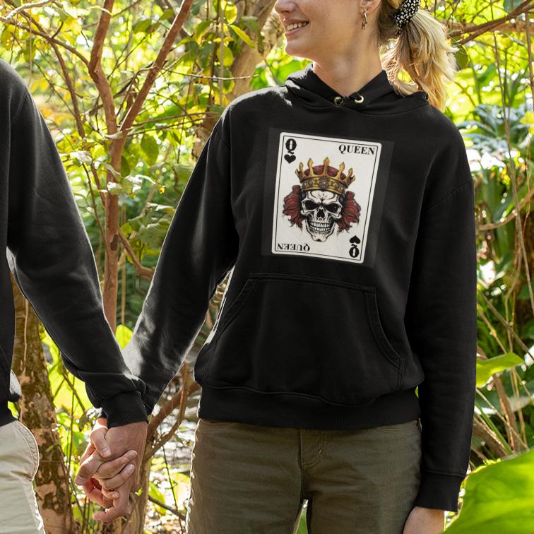 Poker Hoodie Couple Matching - 2/2 Card Queen Skull - Wonder Print Shop