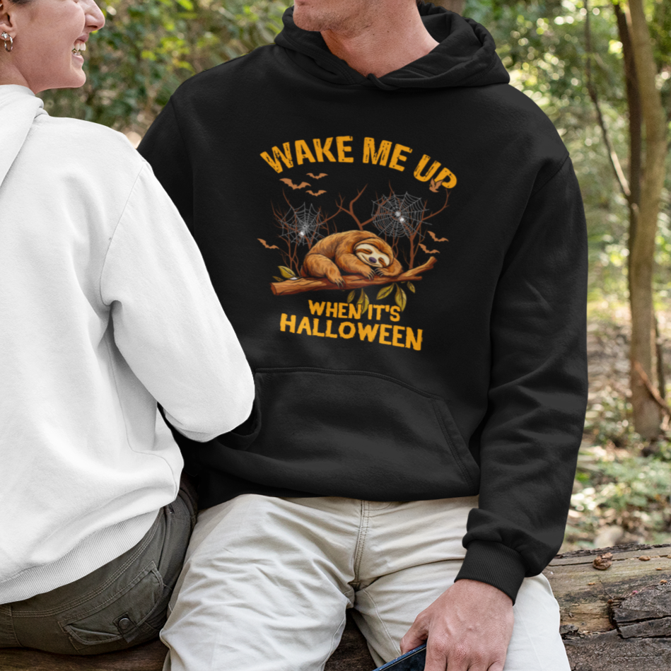 Halloween Sloth Hoodie Wake Me Up When It's Halloween Spooky Season Trick Or Treat - Wonder Print Shop