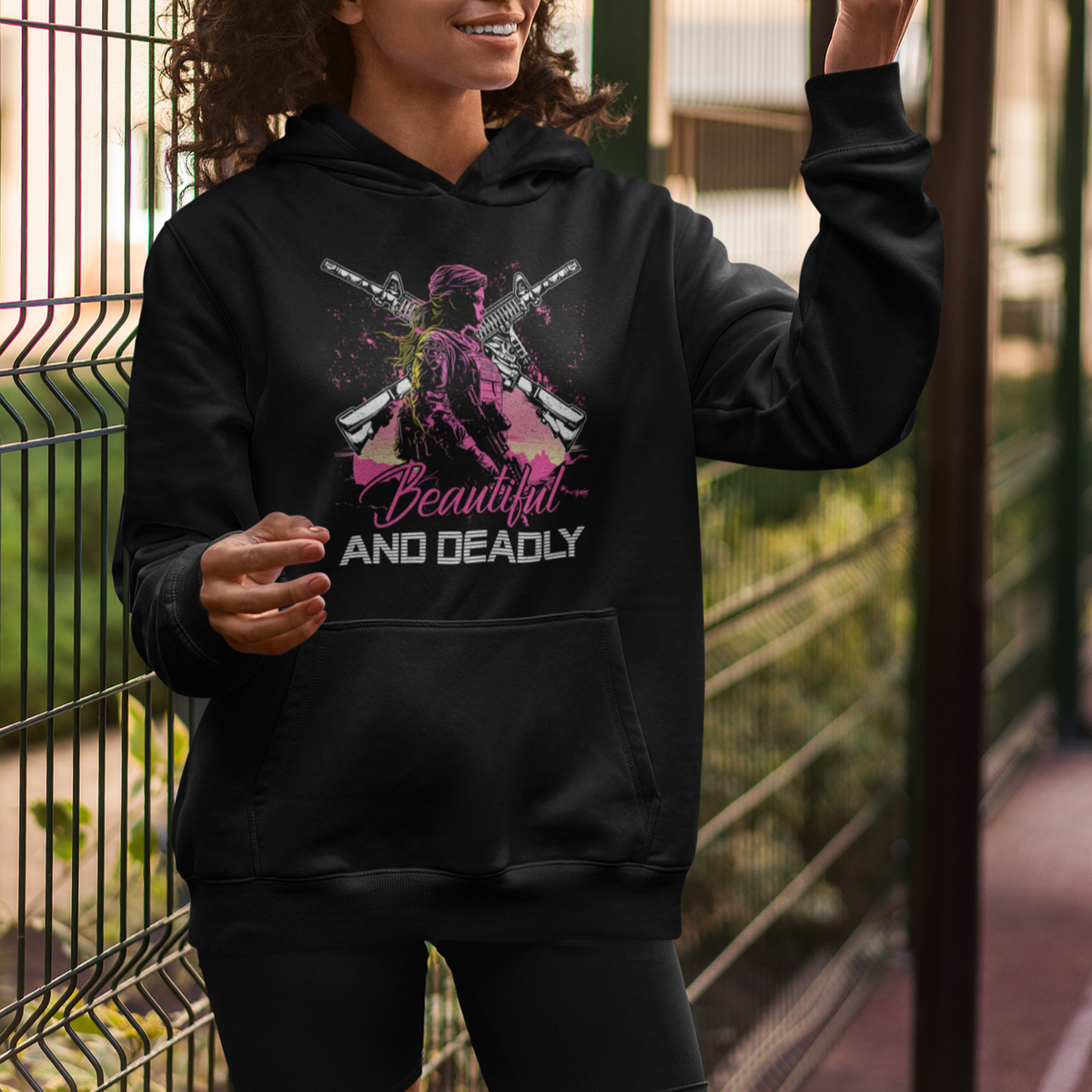 Female Veteran Hoodie Beautiful And Deadly Proud American Women Soldier - Wonder Print Shop