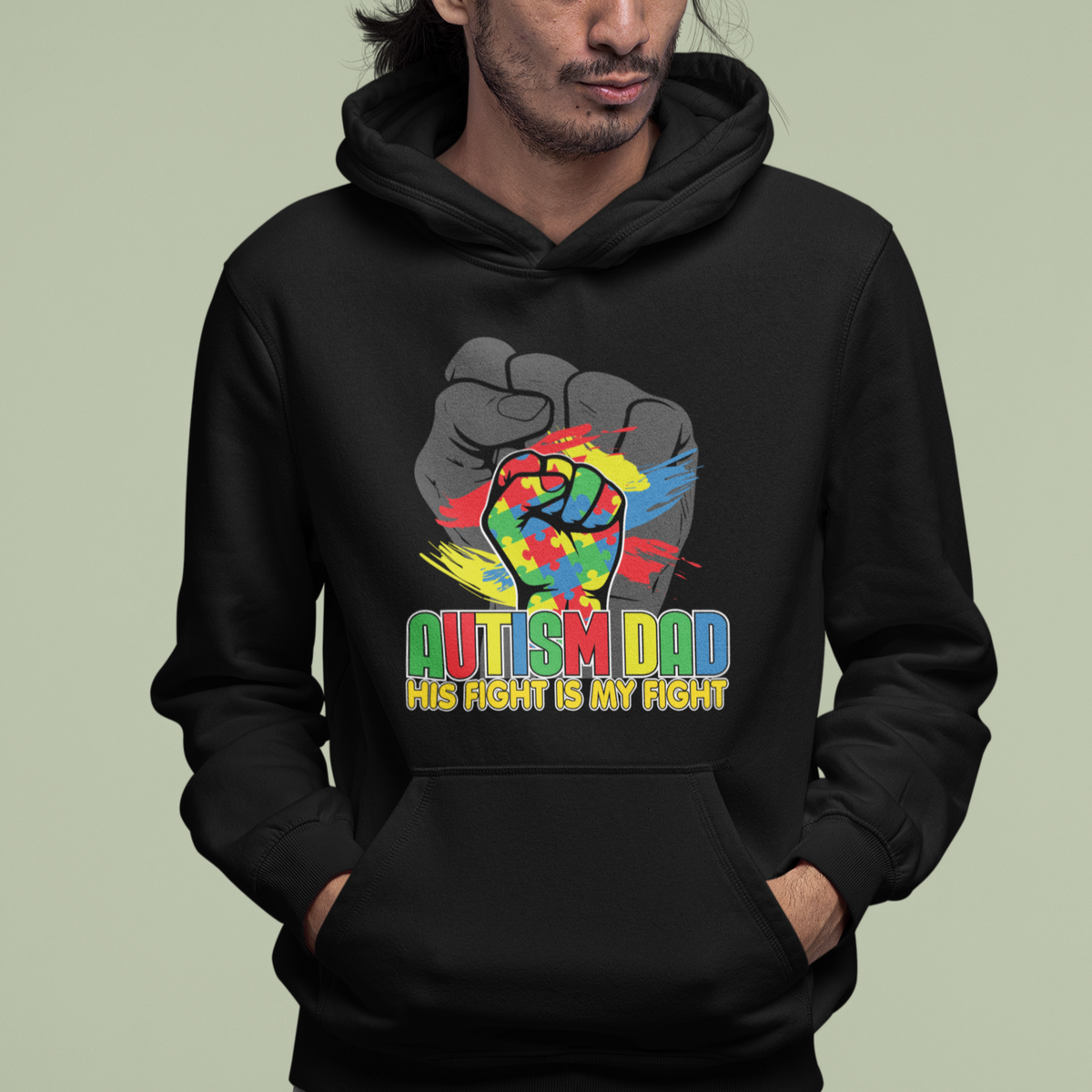 Autism Awareness Hoodie His Fight Is My Fight Dad Support - Wonder Print Shop