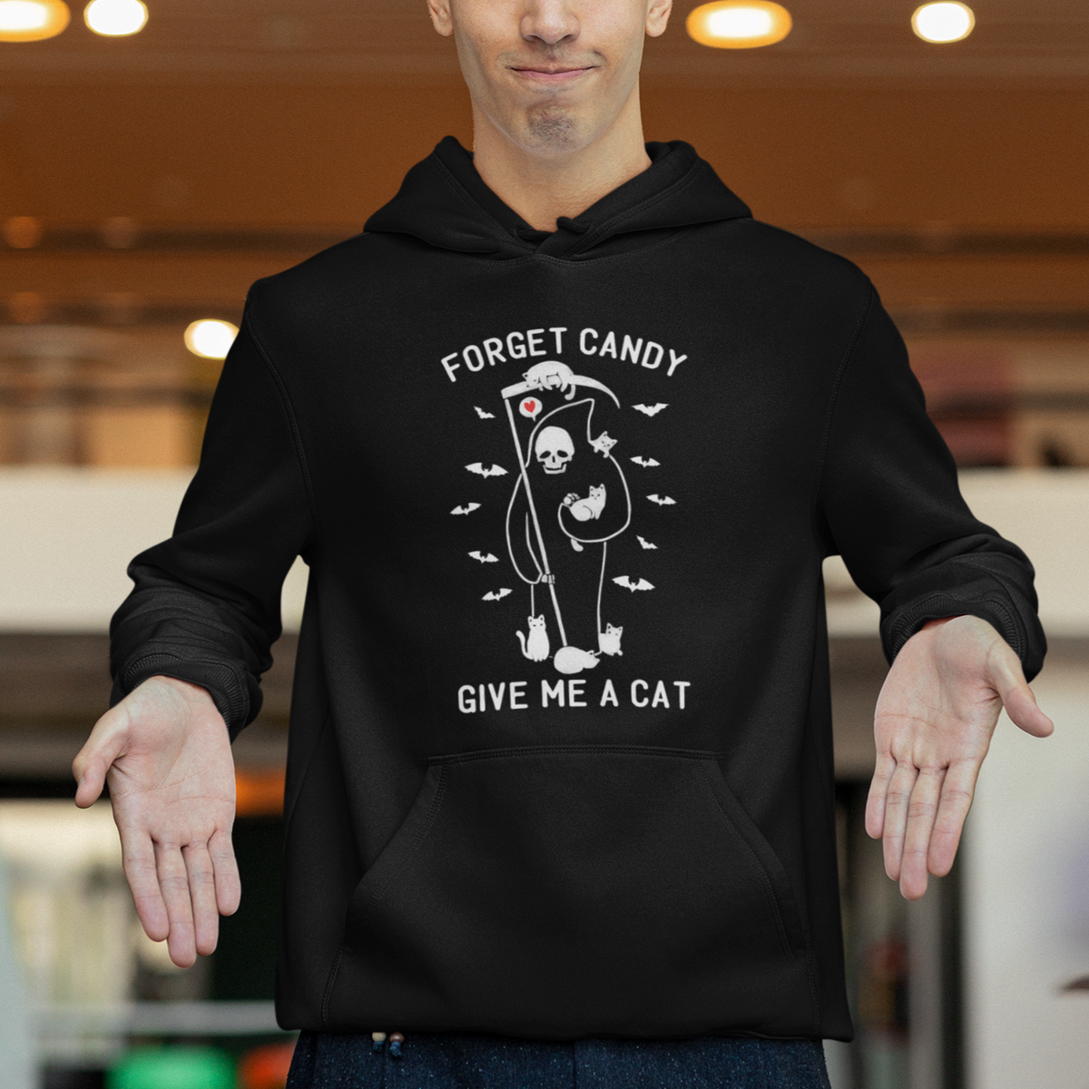 Halloween Cat Lover Hoodie Funny Death Forget Candy Give Me A Cat - Wonder Print Shop