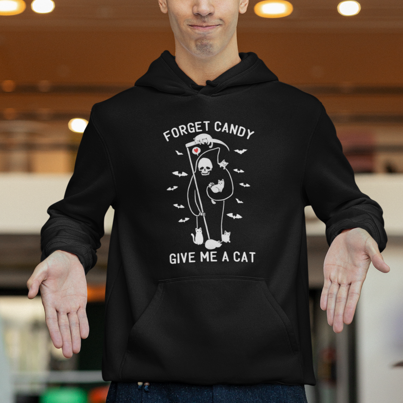 Halloween Cat Lover Hoodie Funny Death Forget Candy Give Me A Cat - Wonder Print Shop