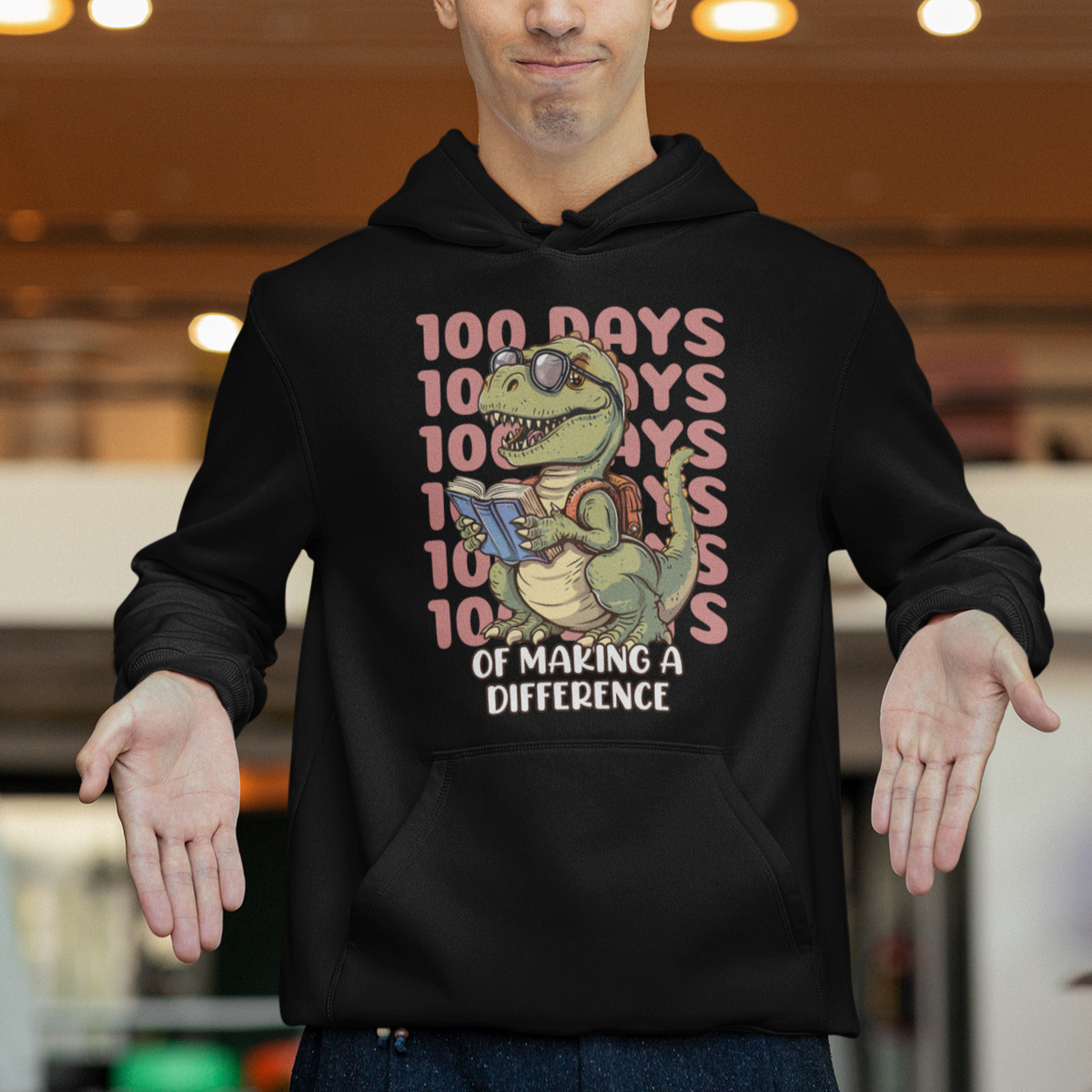 100 Days of School Dinosaur Hoodie Making A Difference - Wonder Print Shop