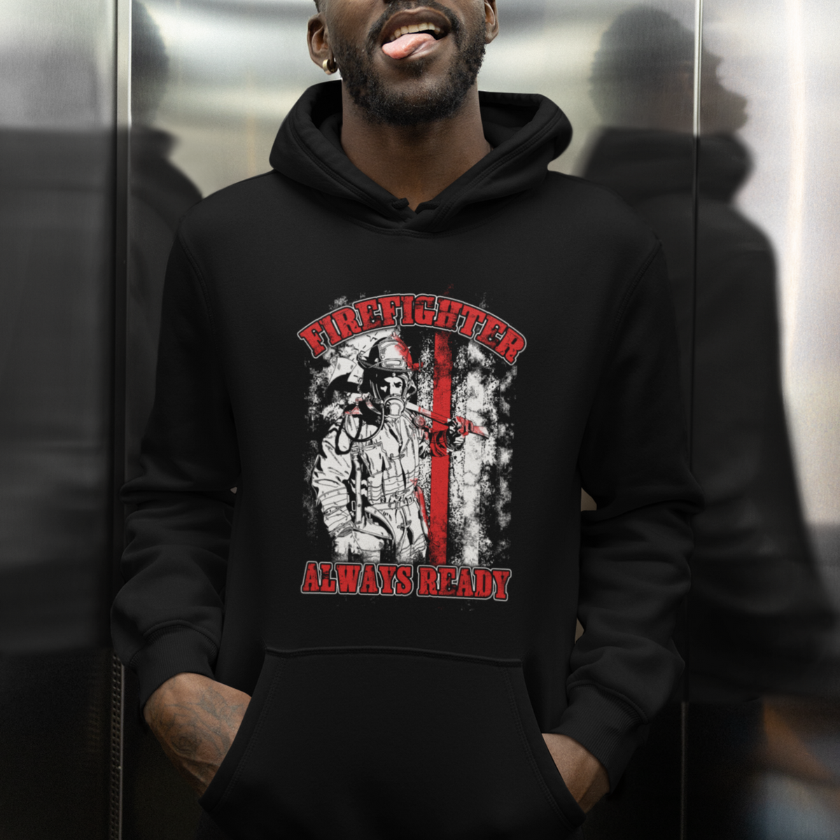 Firefighter Hoodie Firefighter Always Ready Fireman American Flag Thin Red Line - Wonder Print Shop