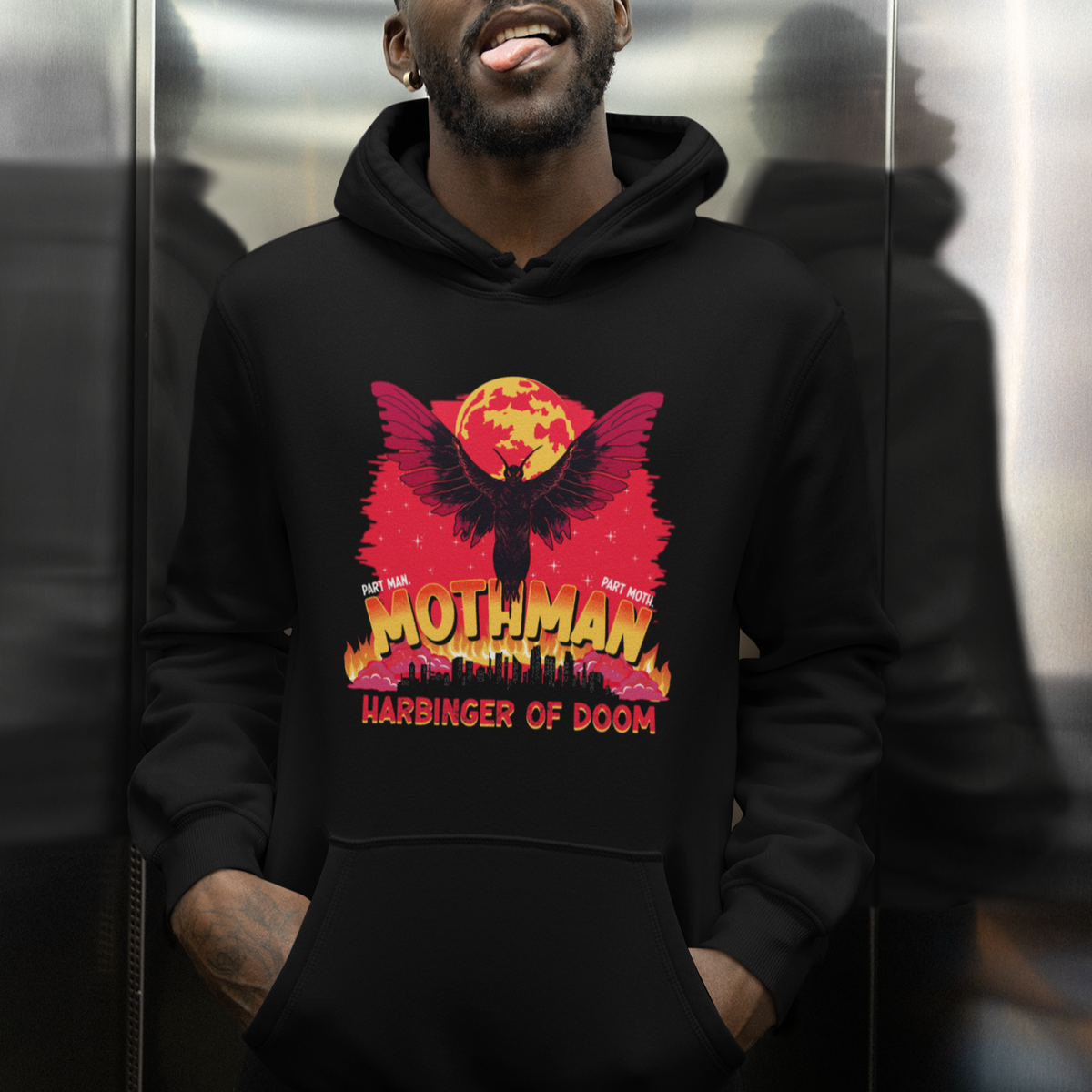 Mothman Harbinger of Doom! City Night Cryptid Creature Hoodie - Wonder Print Shop