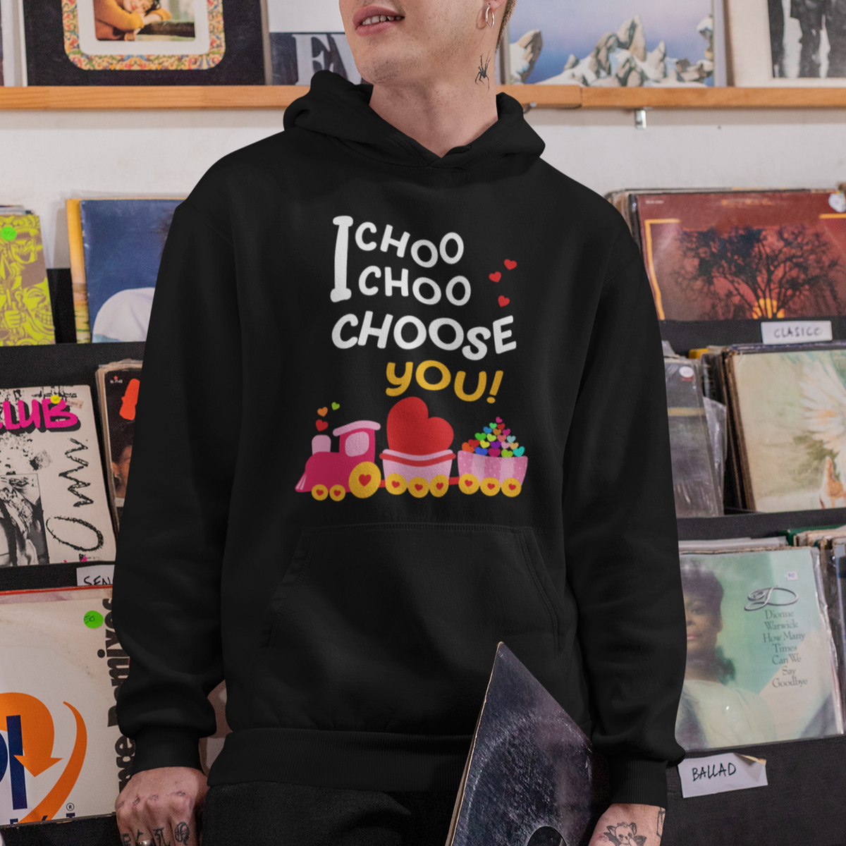 Valentine's Day Hoodie I Choo Choo Choose You Love Train Heart - Wonder Print Shop