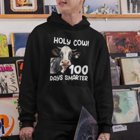 Holy Cow 100 Days of School Hoodie 100 Days Smarter Funny Moo Dairy Cattle - Wonder Print Shop