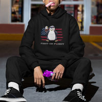 Fight or Flight Meme Cool Penguin Pun Patriotic US Flag Hoodie - Wonder Print Shop