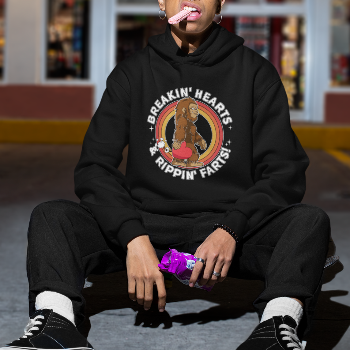 Bigfoot Breakin Hearts & Rippin Farts! Cute Sasquatch Hoodie - Wonder Print Shop