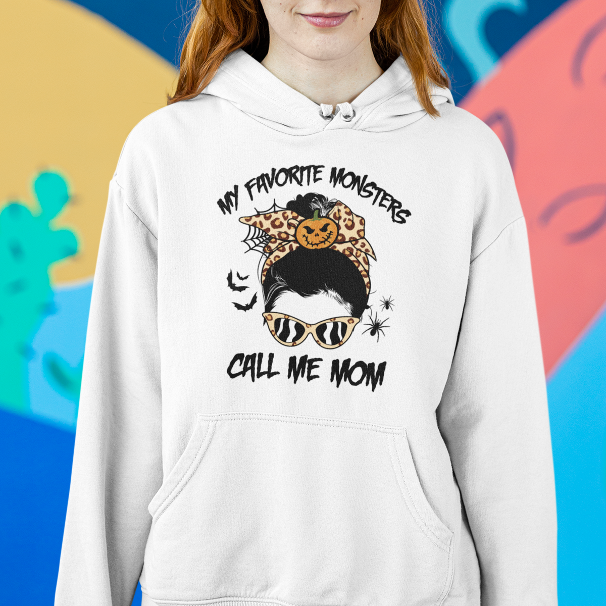 Halloween Mom Hoodie My Favorite Monsters Call Me Mom Messy Bun Halloween Costume - Wonder Print Shop