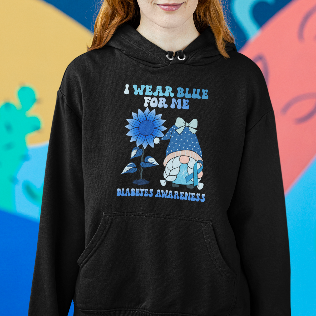 I Wear Blue For Me Diabetes Awareness Gnome Girl Women Warrior Diabetic Hoodie - Wonder Print Shop