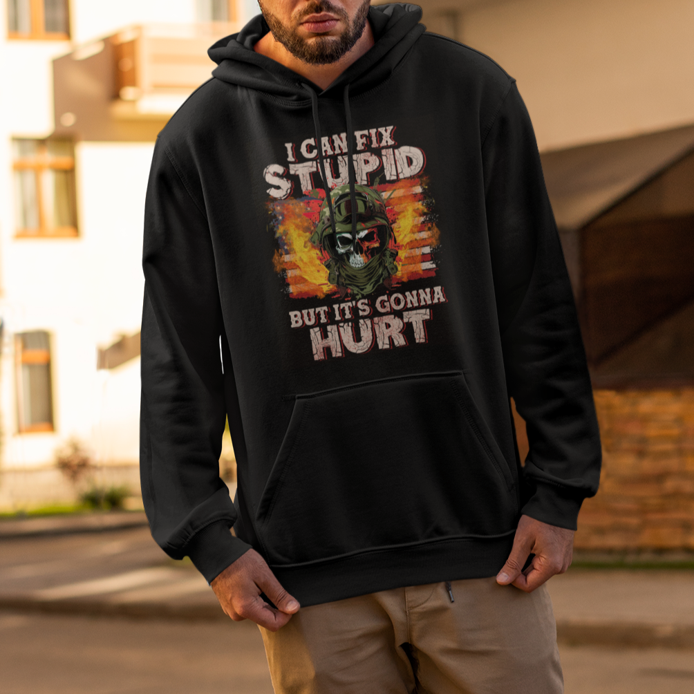 Soldier Skull Hoodie I Can Fix Stupid But It's Gonna Hurt Grumpy Veteran Skull - Wonder Print Shop