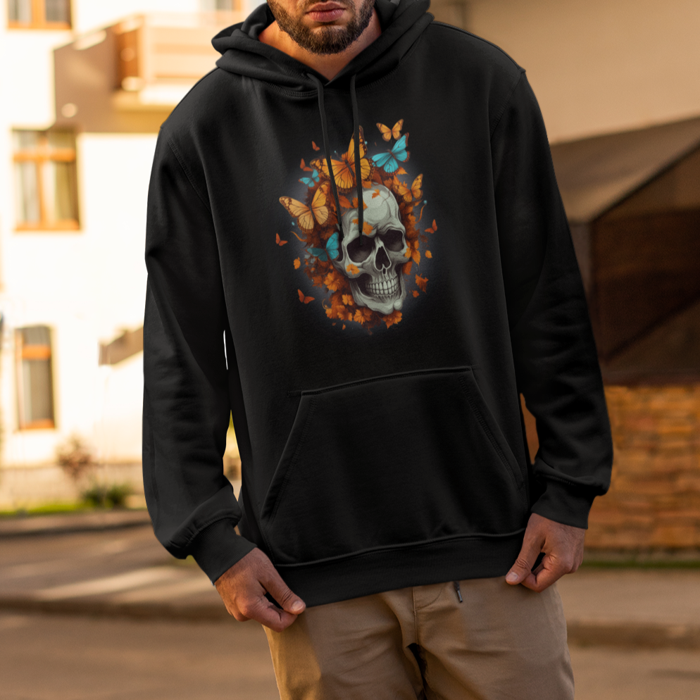Cottagecore Floral Skull Hoodie Butterfly Aesthetic - Wonder Print Shop