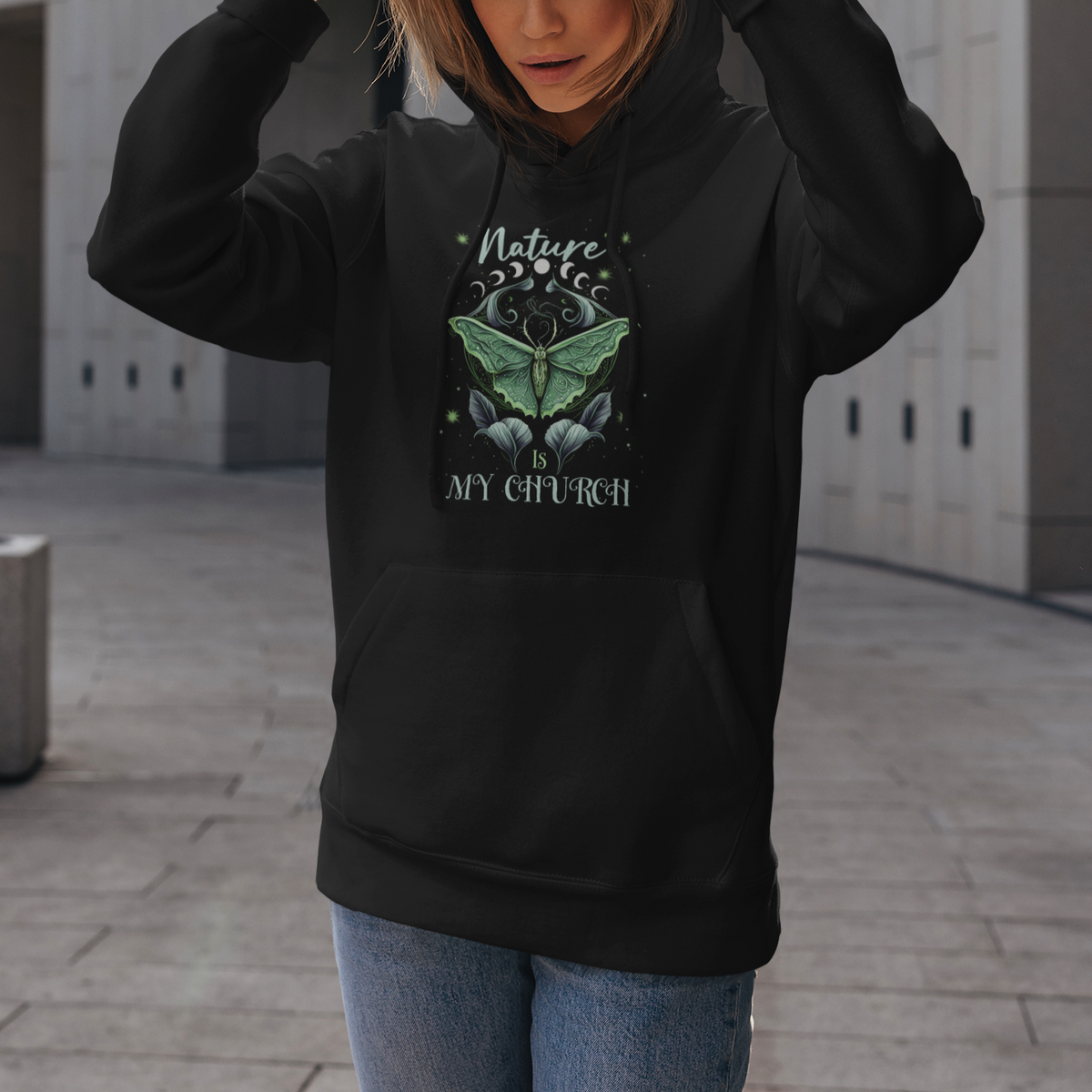 Moth Hoodie Mystical Moth Nature Is My Church Faith Moon Child Moonlight Religious Celestial Boho Hippie Floral Moth Spiritual Shirt for Womenm Moth T-shirt, Spirituality Shirt - Wonder Print Shop