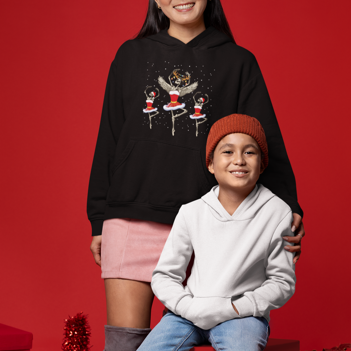 Christmas Hoodie Skeleton Dancing Ballet Xmas Ballerina - Wonder Print Shop