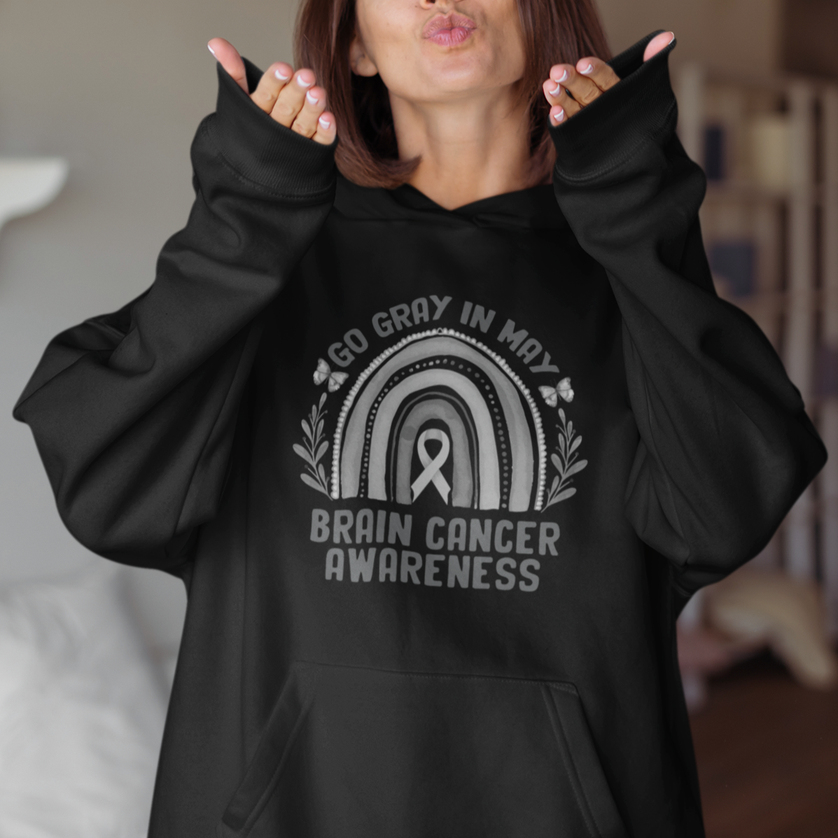 Brain Cancer Hoodie Brain Cancer Awareness Shirt Go Gray In May Ribbon Rainbow - Wonder Print Shop