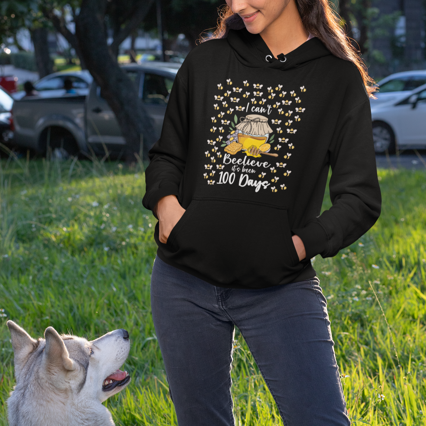 100th Day Of School Hoodie I Can't Beelieve It is 100 Days Smarter Funny Bee - Wonder Print Shop